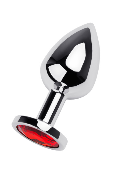 Анальная втулка  TOYFA Metall, металл, серебряная, с красным кристаллом, 8 см, Ø 3,4 см, 85 г